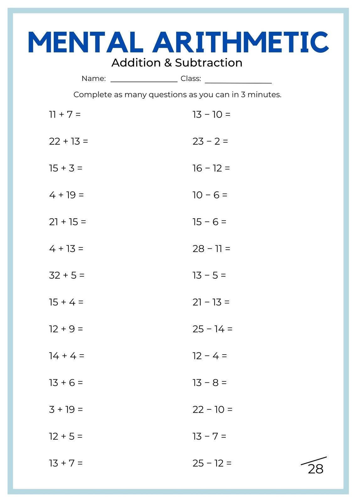 math worksheets for adult