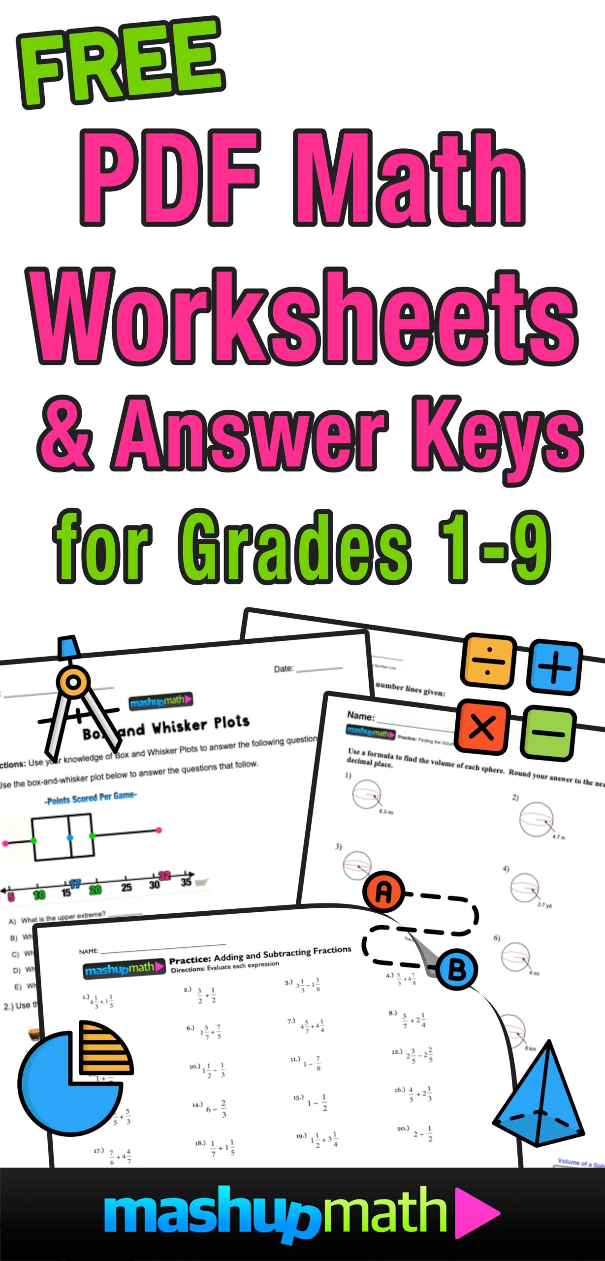 Free Math Worksheets Printable By Grade Answers Included Mashup Math
