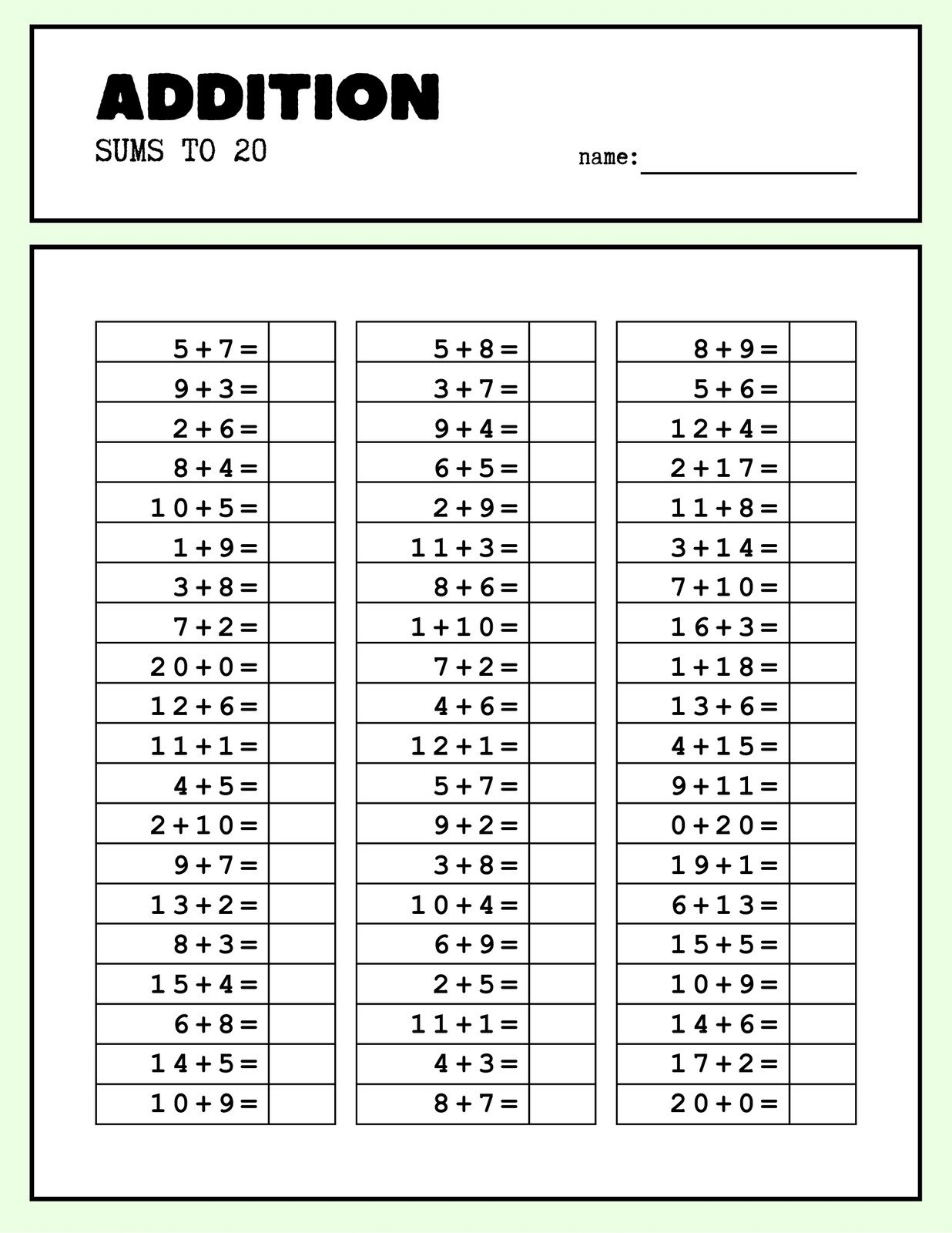 math worksheet for second graders