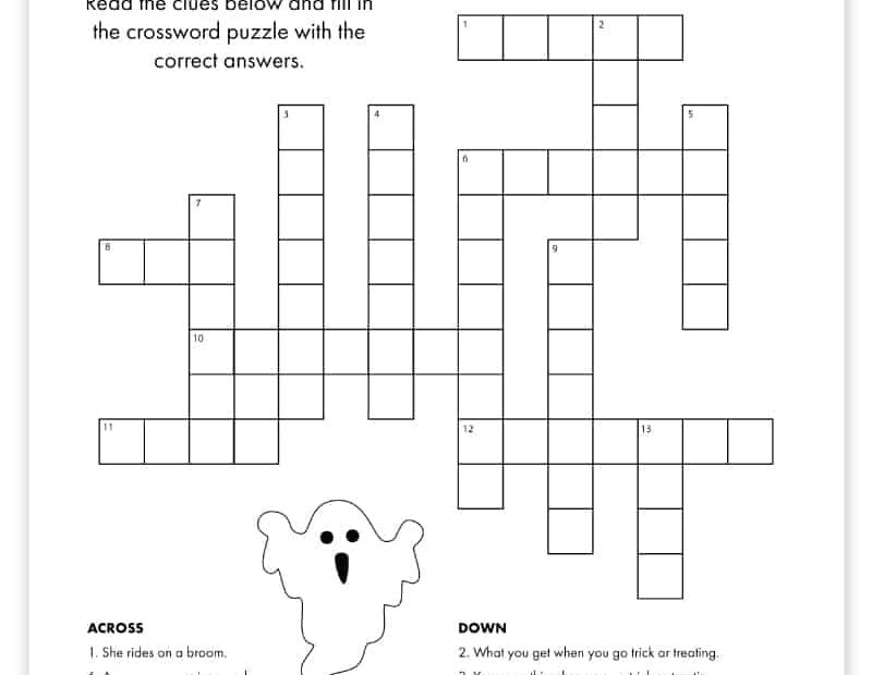 Free Printable Halloween Crossword Puzzle Pjs And Paint Worksheets Library