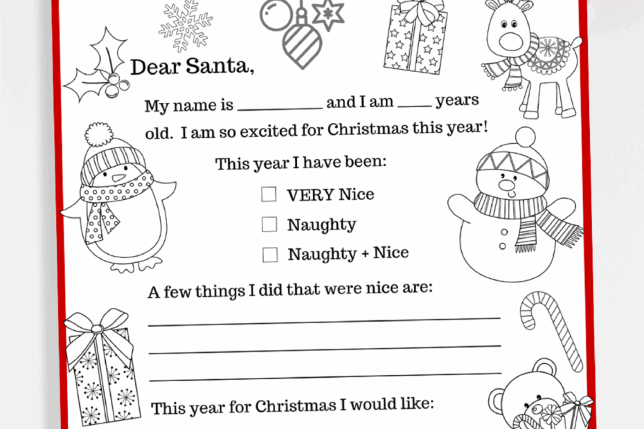 Free Printable Letter To Santa Coloring Page