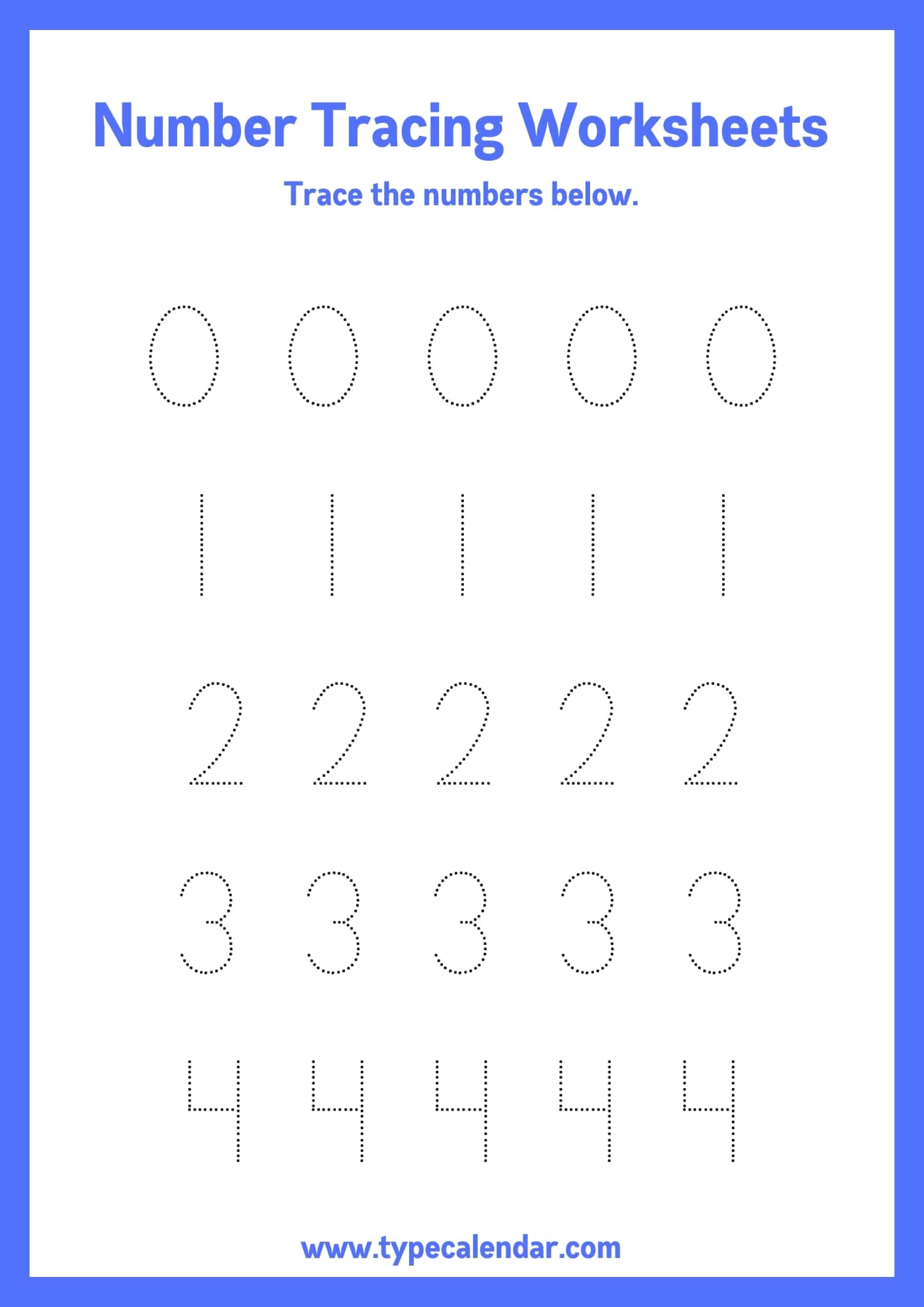 number tracing sheets for preschool