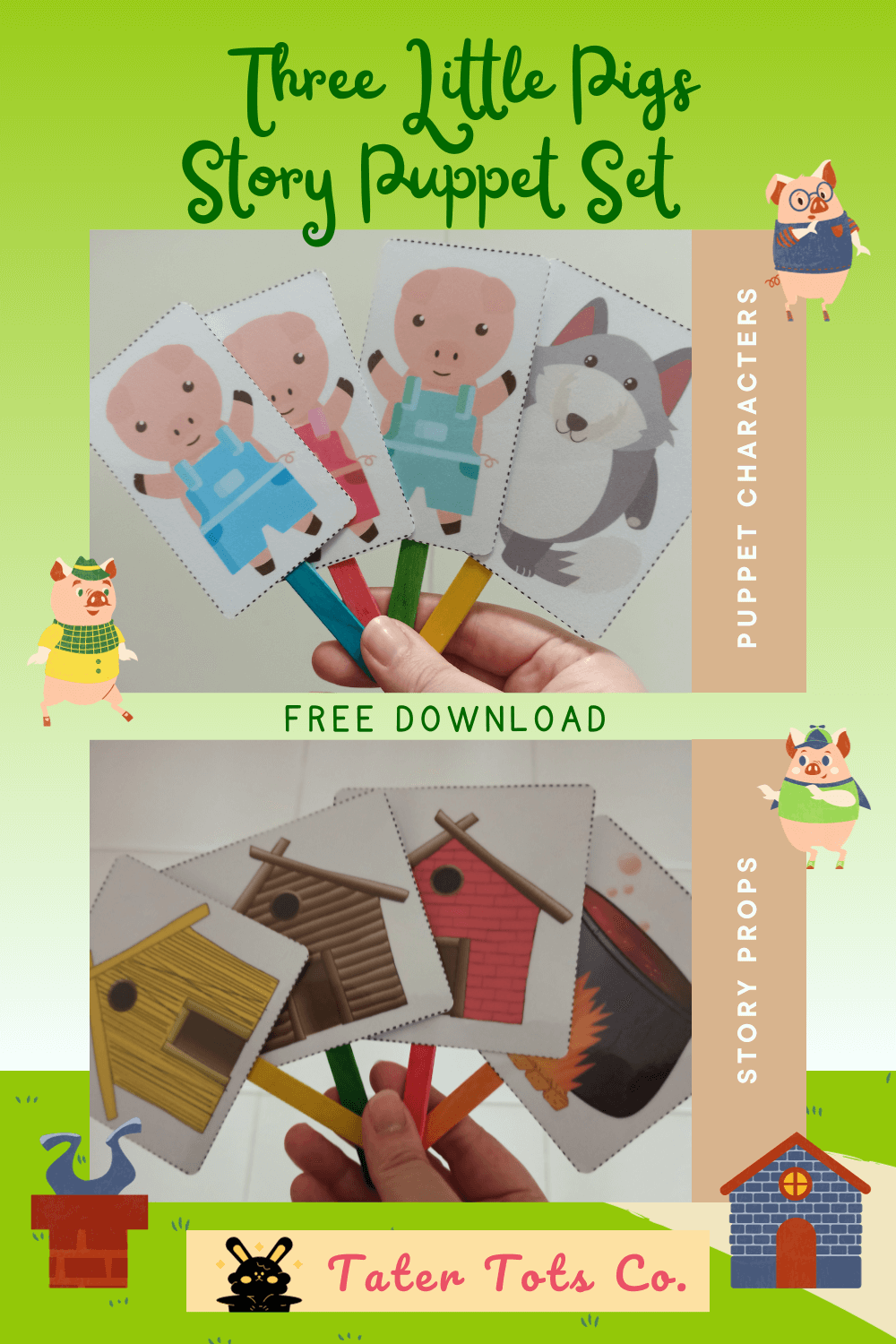 Free Printable Three Little Pigs Story Puppet Set With Script 