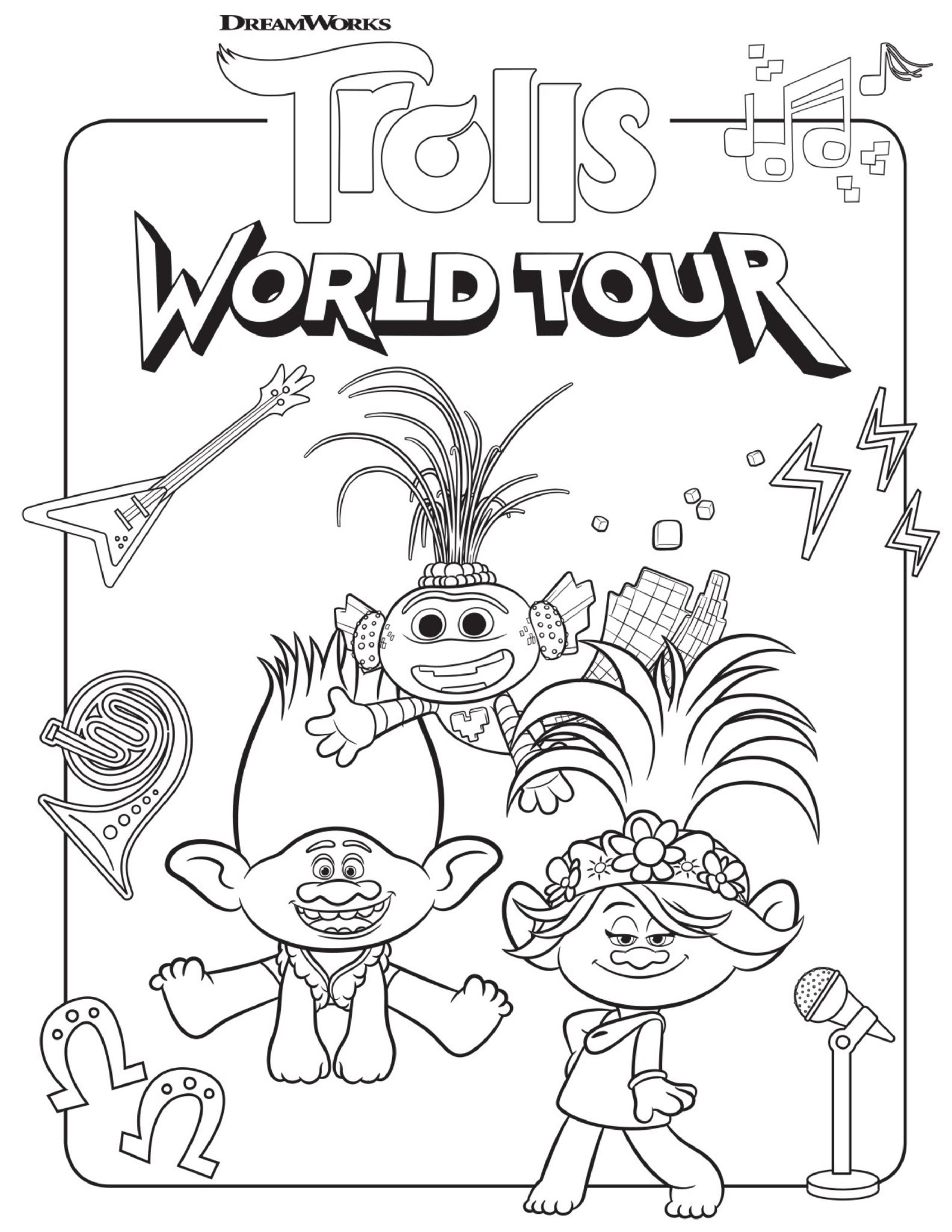 printable trolls coloring sheets
