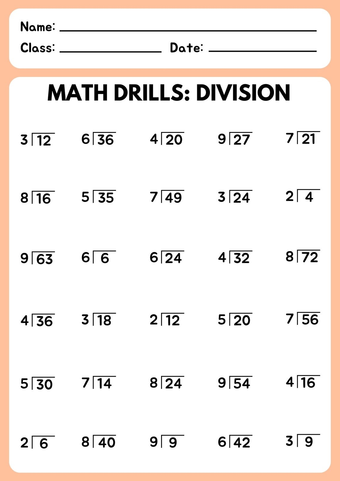 math drill sheets