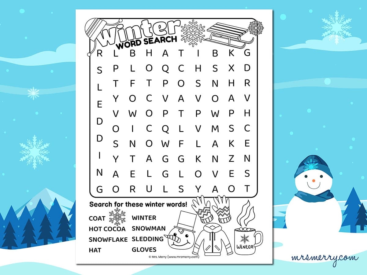 printable winter crossword puzzle