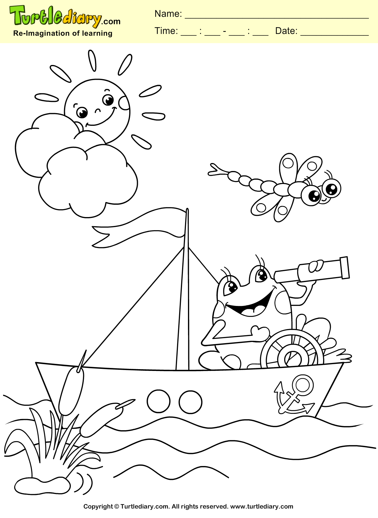 Frog And Boat Coloring Sheet Turtle Diary