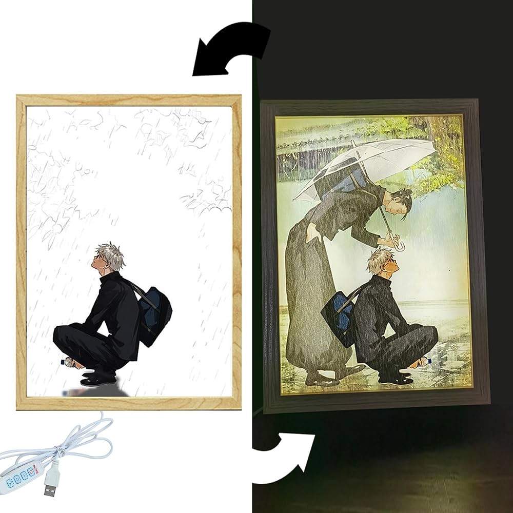 FunLake Jujutsu Kaisen Inspired Illuminated Paintings Gojo Satoru And Geto Suguru LED Wall Art Decor Desktop Frame Perfect For Creative Bedroom Home Decor And Gifting Amazon in Home U0026 Kitchen