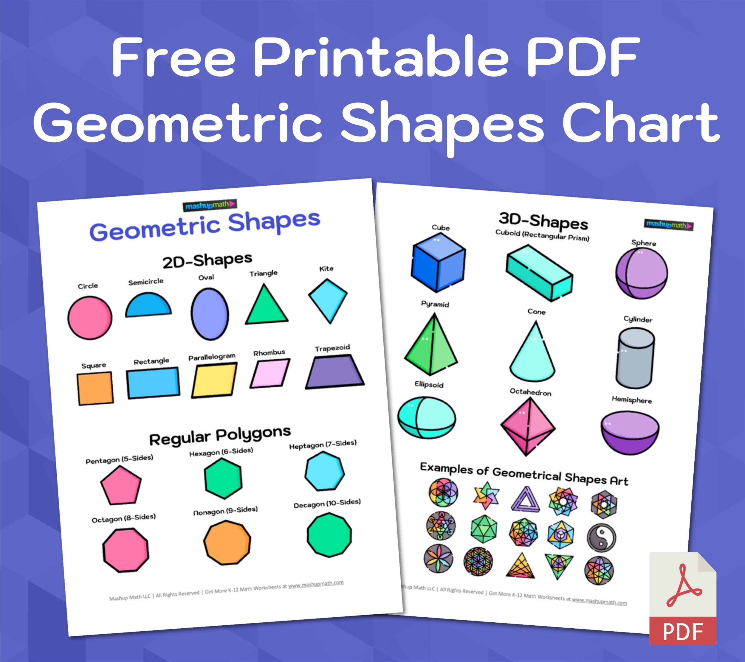 Geometric Shapes Complete List With Free Printable Chart Mashup Math Worksheets Library