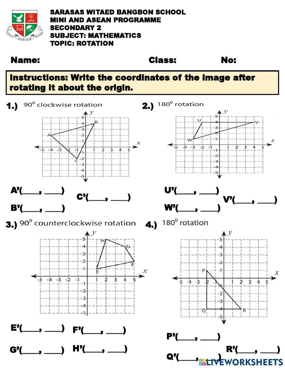 grade 7 math rotation worksheets