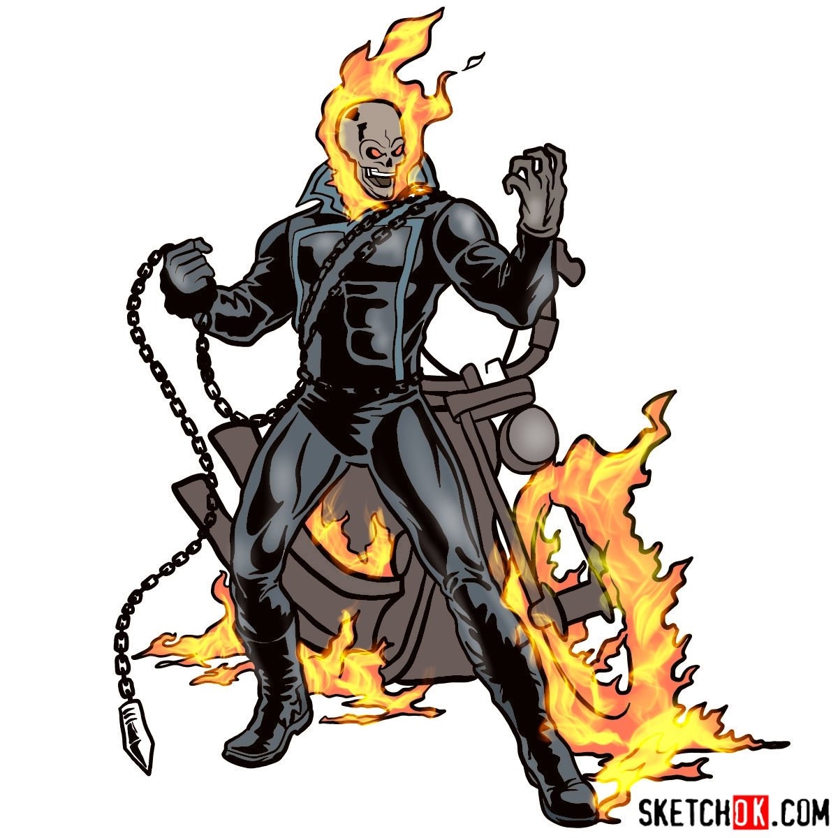 Ghost Rider Drawings Sketchok Easy Drawing Guides