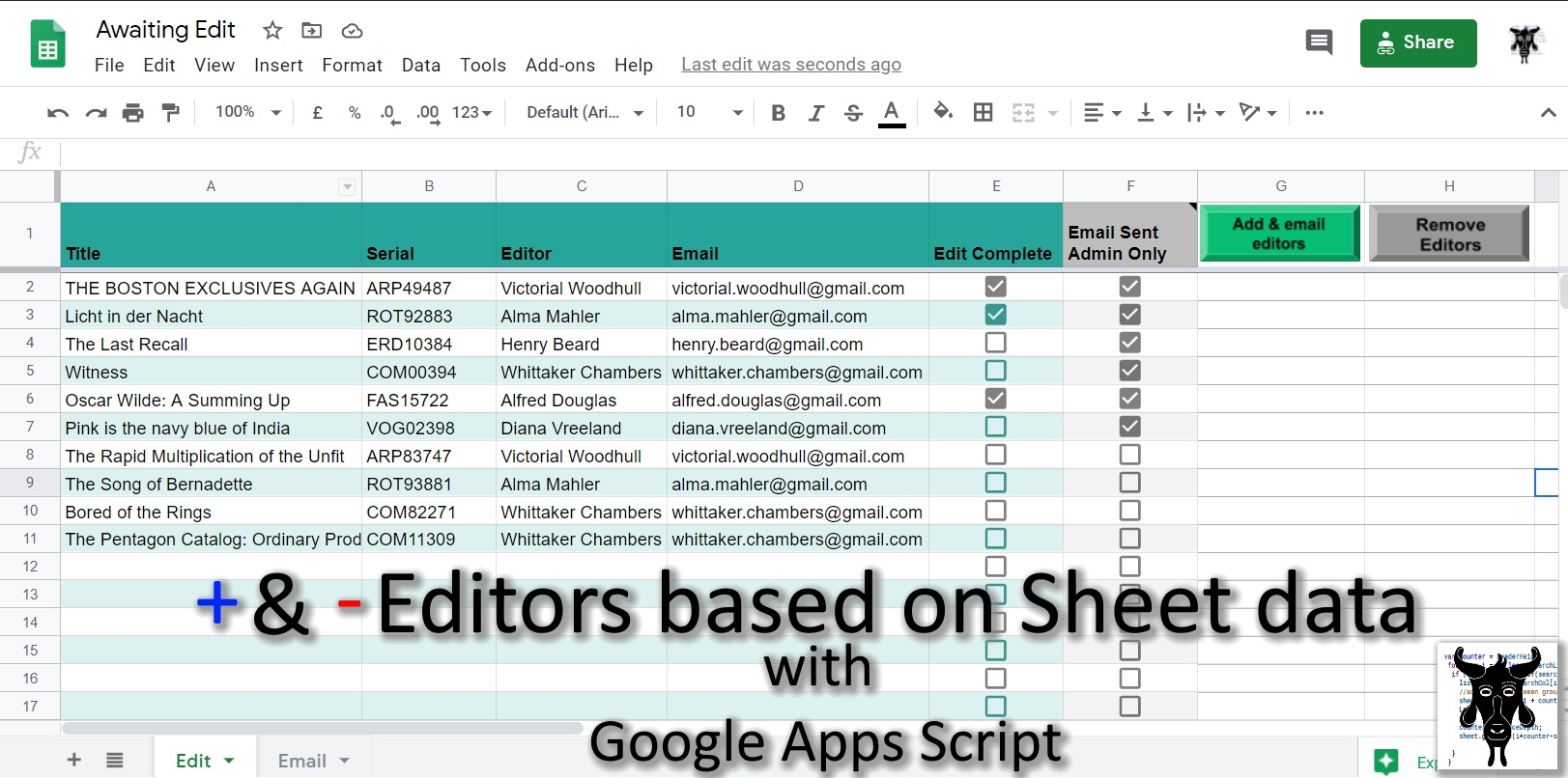 Google Apps Script How To Add And Remove Editors To A Google Sheet Based On Sheet Data Updated Feb 2022 Yagisanatode