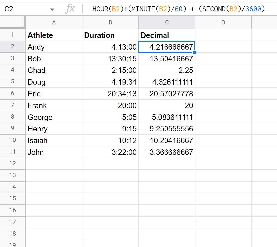 Google Sheets Quickly Convert Time To Decimal