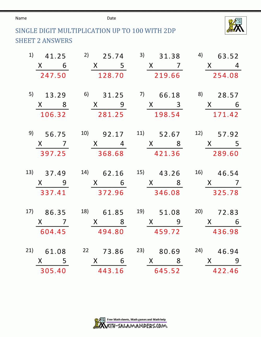 Grade 5 Math Worksheets Multiplying Decimals In Columns K5 Learning Worksheets Library