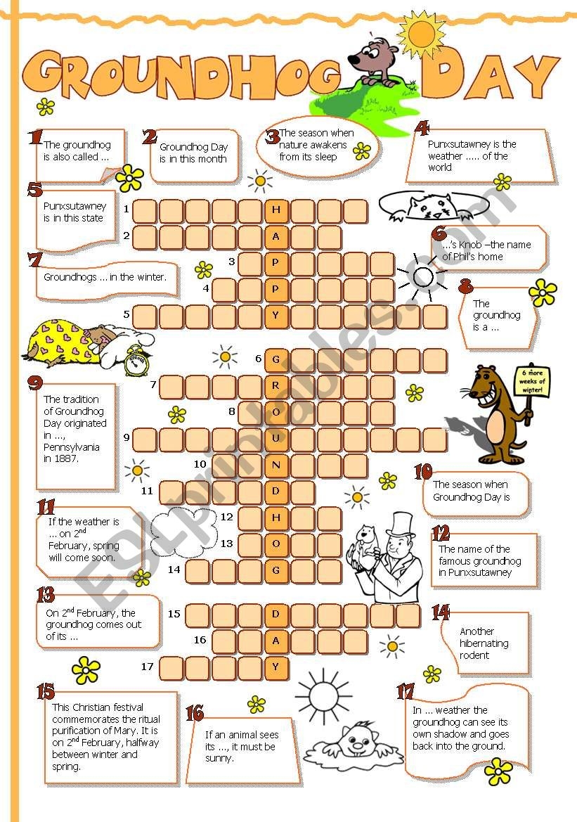 Groundhog Day Crossword ESL Worksheet By Tecus Worksheets Library