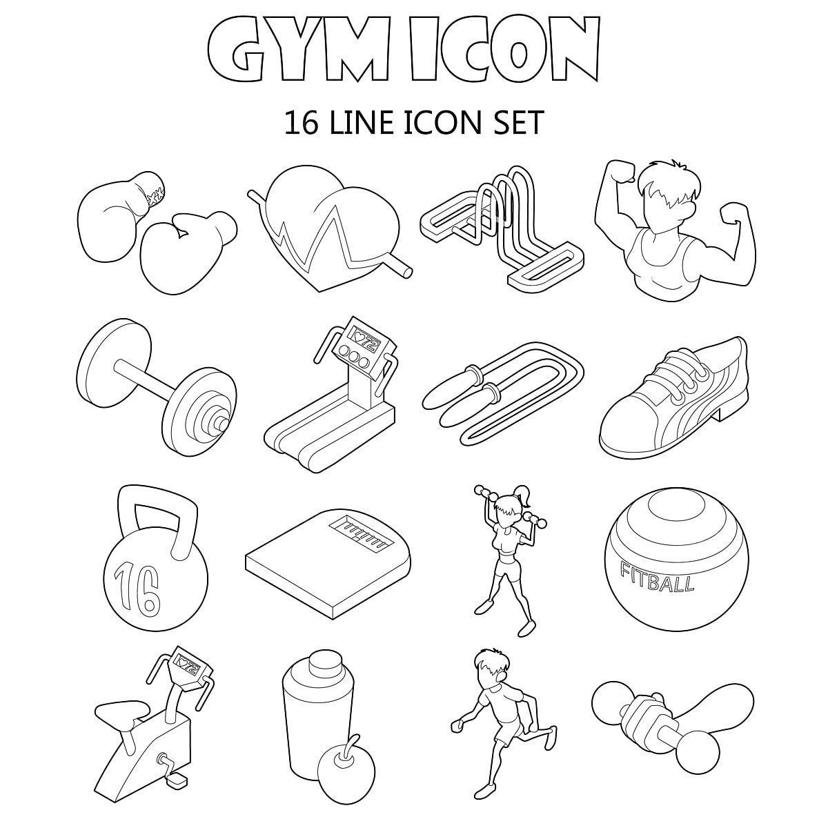 Gym Icons Set In Outline Style Gym Drawing Outline Drawing Gym Sketch PNG And Vector With Transparent Background For Free Download