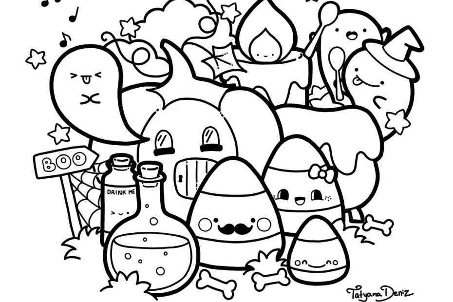 Halloween Coloring Page Kawaii Doodle Style FREE Printable PDF