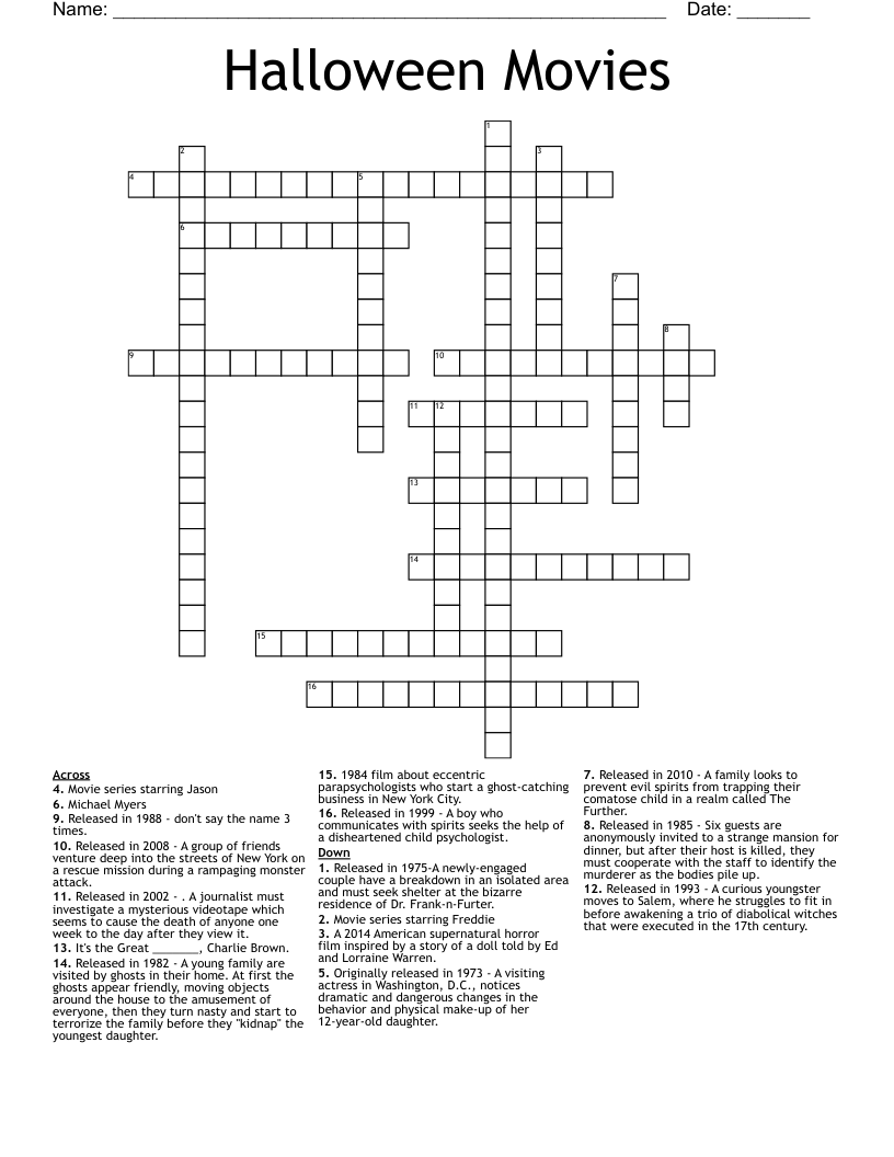 halloween crossword puzzle printable