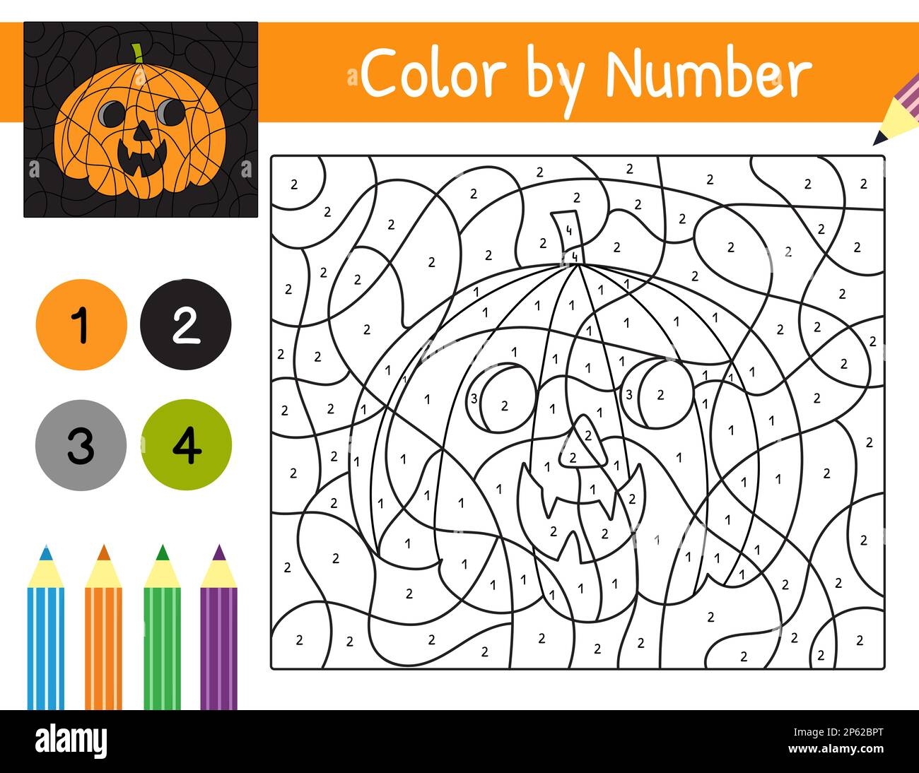 Halloween Pumpkin Color By Number Game For Kids Coloring Page 