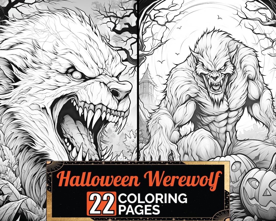Halloween Werewolf Coloring Book 22 Detail Greyscale Adult U0026 Kids Spooky Colouring Page A4 Size Sheet Printable Digital PDF Download Etsy
