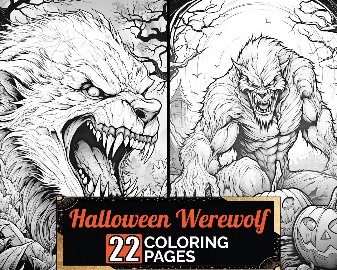 Halloween Werewolf Coloring Book 22 Detail Greyscale Adult U0026 Kids Spooky Colouring Page A4 Size Sheet Printable Digital PDF Download Etsy