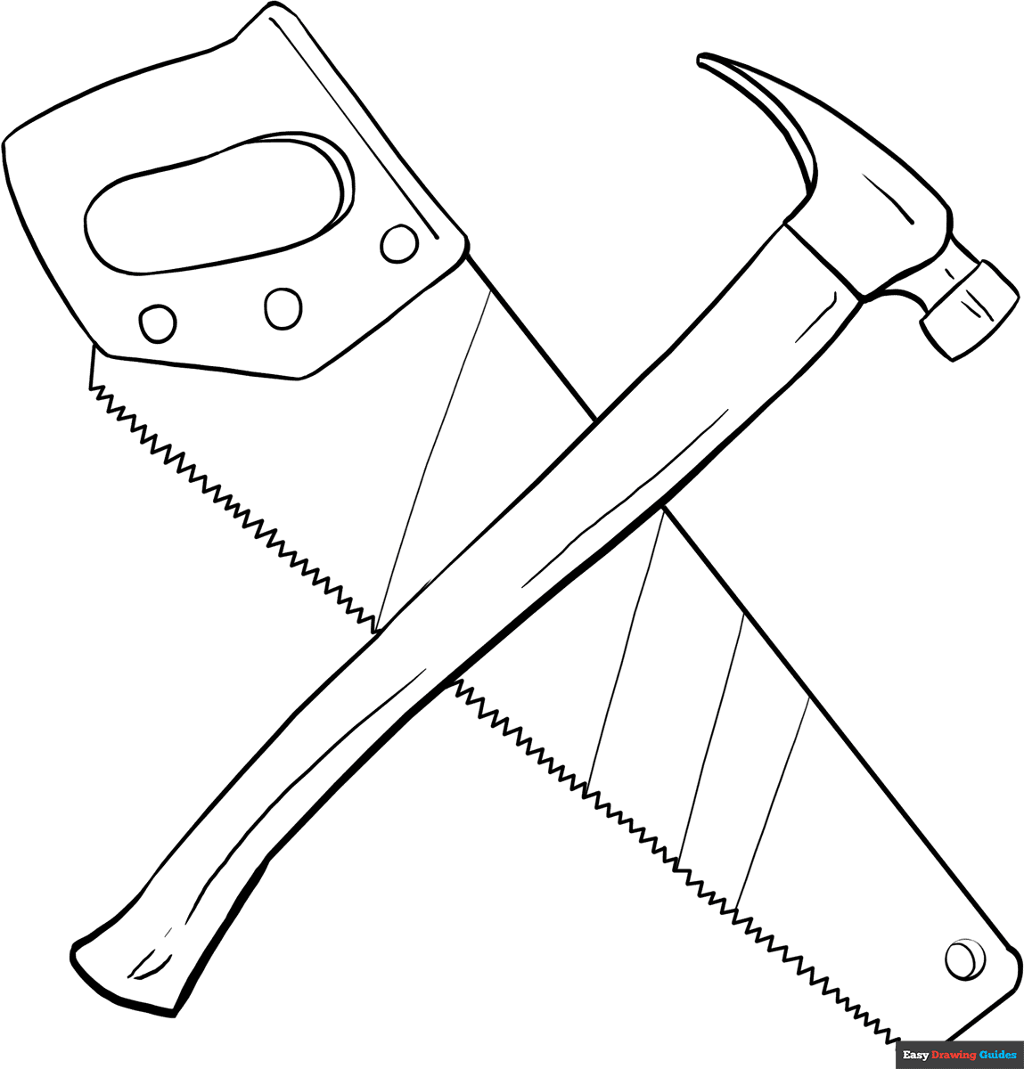 Hammer And Saw Coloring Page Easy Drawing Guides