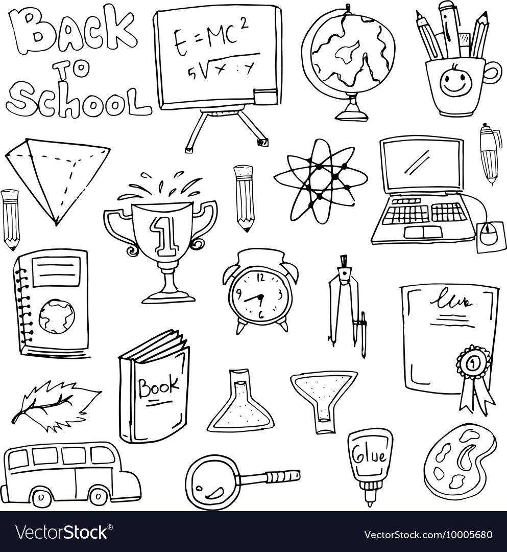 Hand Draw Object School Doodles Royalty Free Vector Image