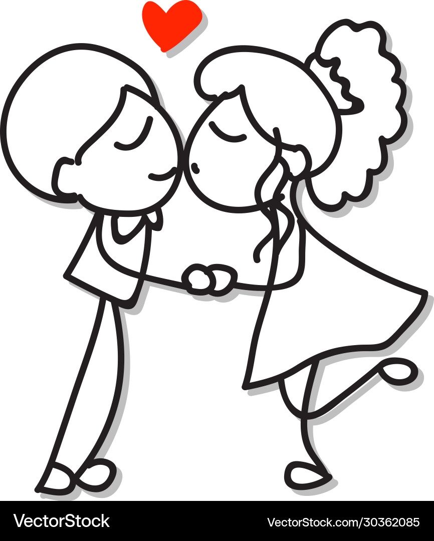 Hand Drawing Cartoon Character Couple In Love Vector Image