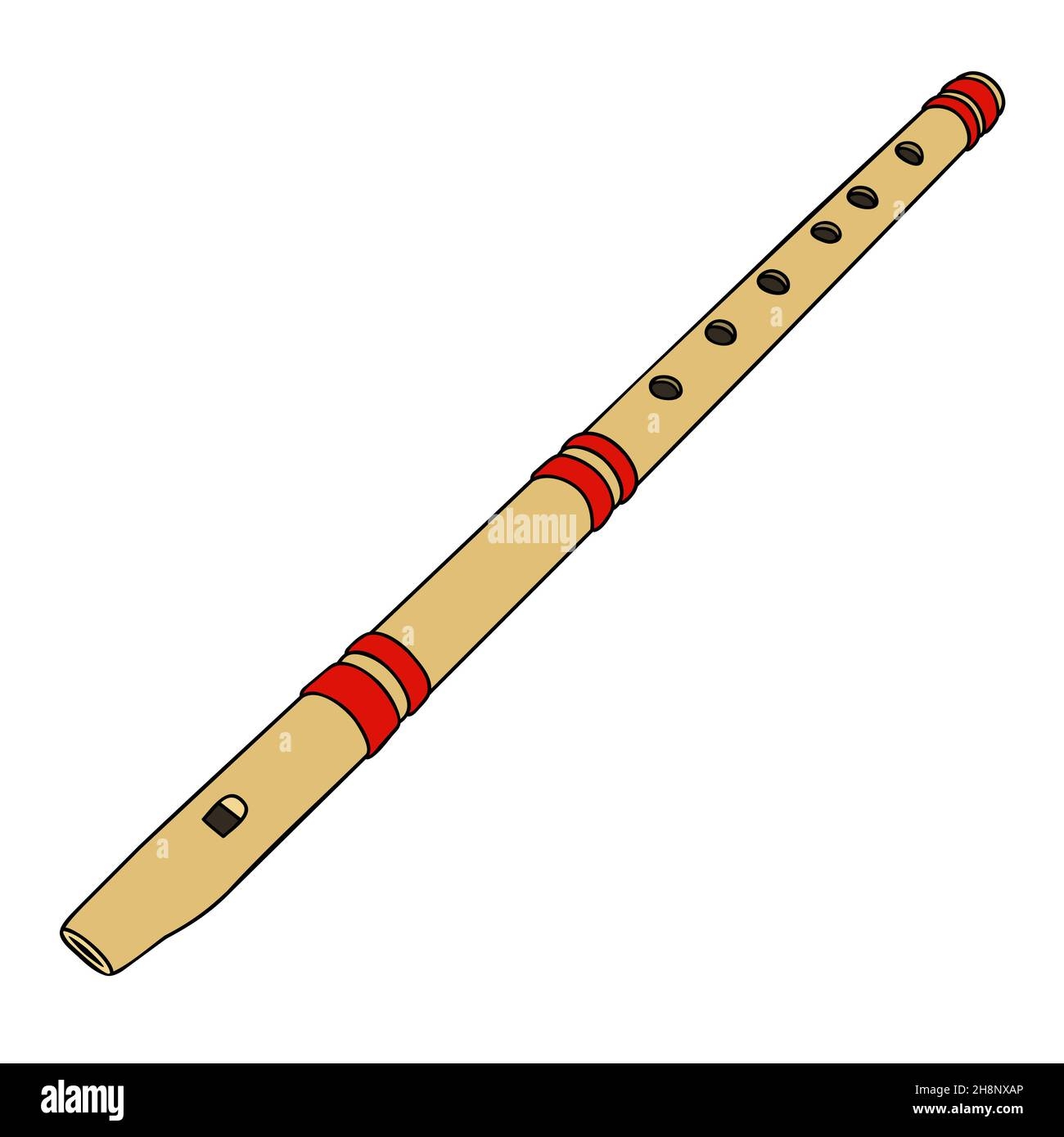 Hand Drawing Of A Classic Wooden Simple Flute Stock Photo Alamy