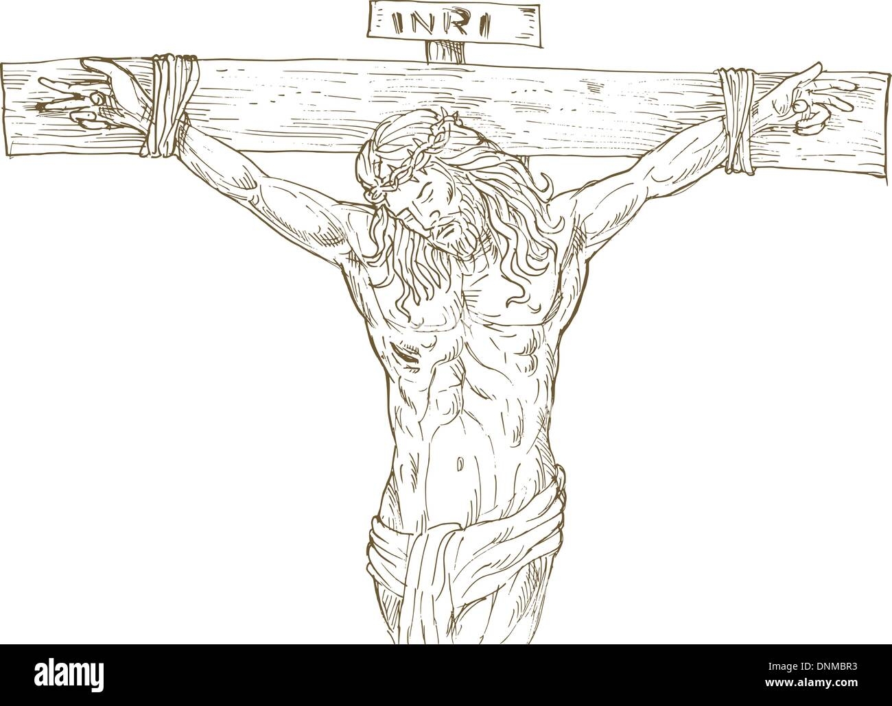 Hand Drawn Illustration Of Jesus Christ Hanging On The Cross Isolated On White Stock Vector Image U0026 Art Alamy