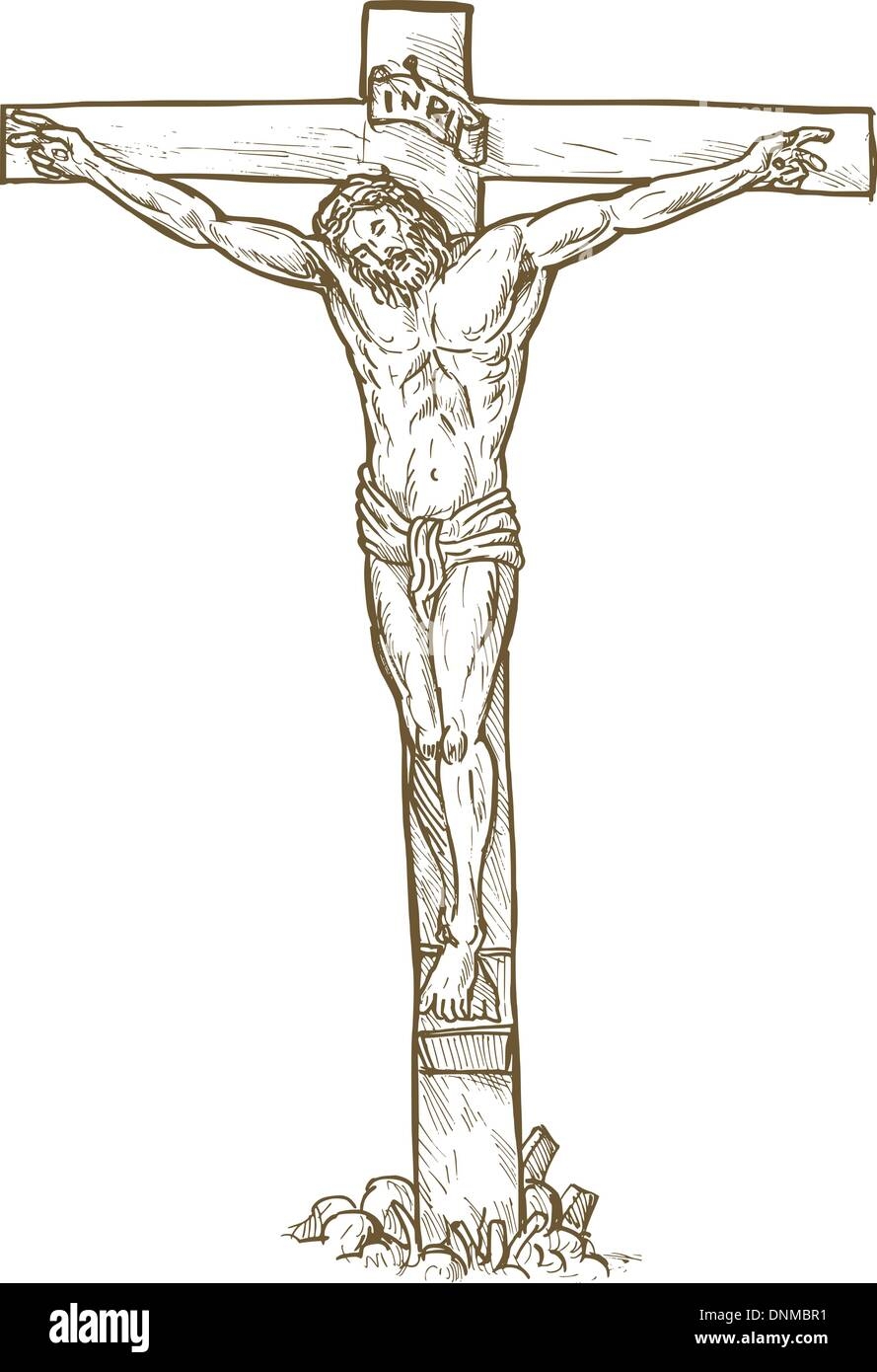Hand Drawn Sketch Illustration Of Jesus Christ Hanging On The Cross Stock Vector Image U0026 Art Alamy