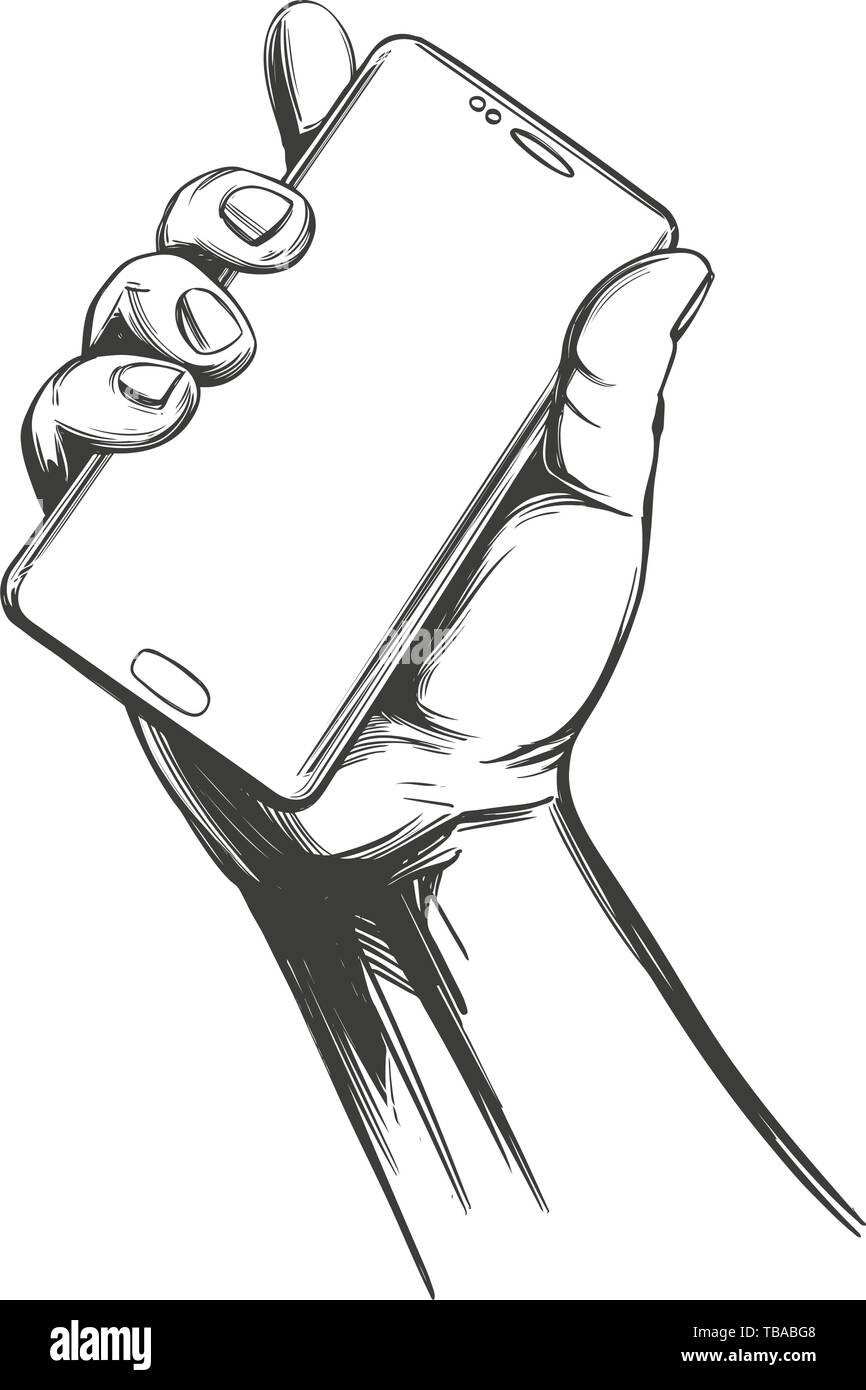 Hand Holding A Big Smart Mobile Phone Digital Technology Icon 