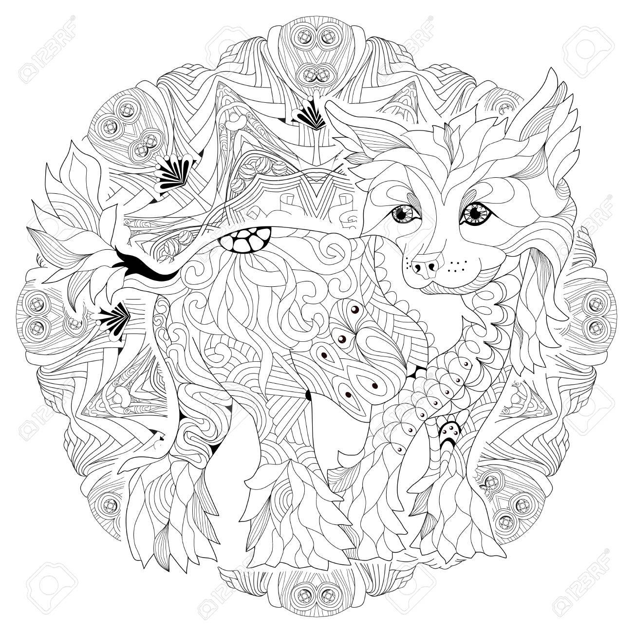 Hand painted Art Design Adult Anti stress Coloring Page Black And White Hand Drawn Illustration For Coloring Book Royalty Free SVG Cliparts Vectors And Stock Illustration Image 88648264 