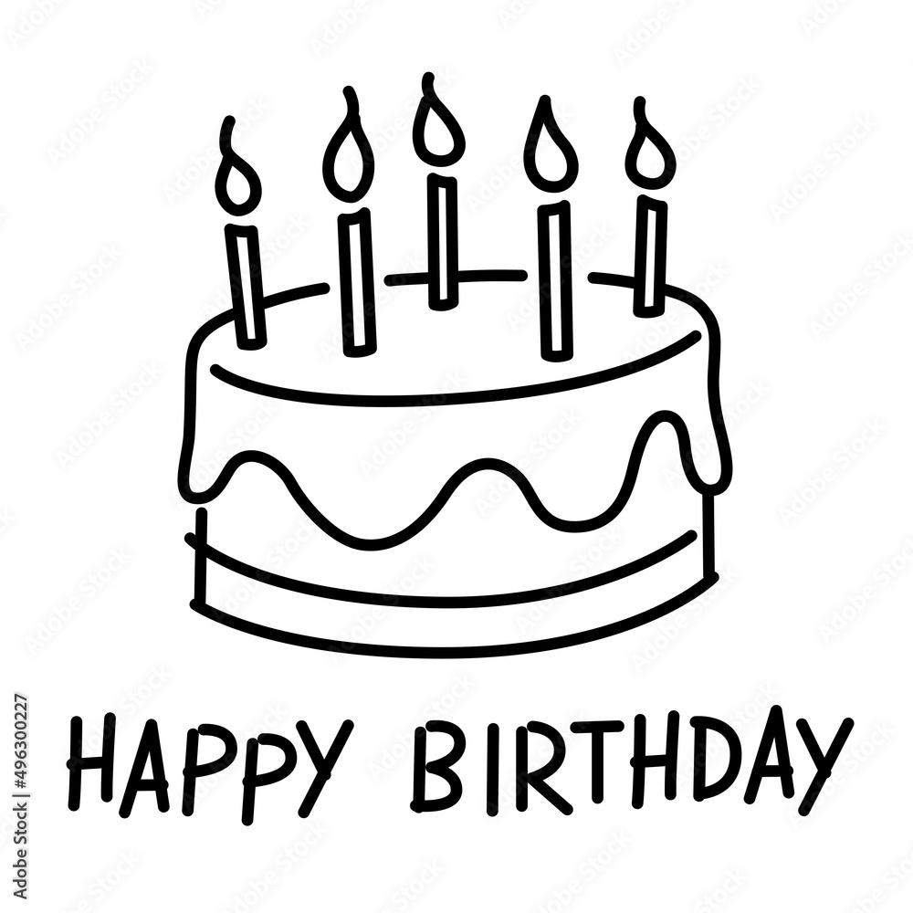 Happy Birthday Cake Drawing Vector Stock Vector Adobe Stock