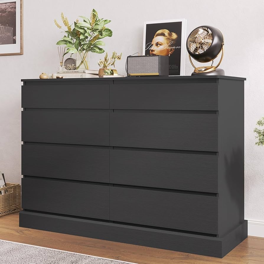 Hasuit Black Dresser For Bedroom Long Dresser With 8 Drawers 51 5 W Wooden Dresser Chest Of 8 Drawers Large Capacity Clothing Storage Cabinet 