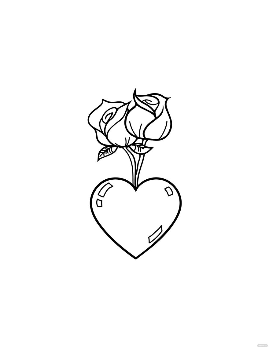Heart And Rose Love Drawing In PDF Illustrator JPG EPS SVG 