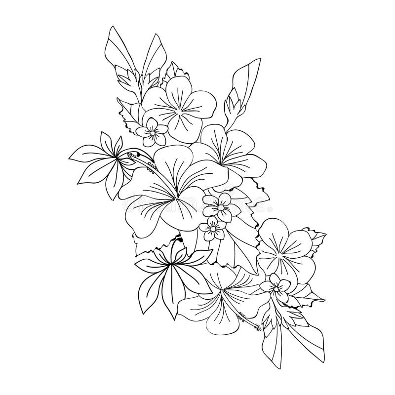 Hibiscus Doodle Art Zen Doodle Tattoos Sticker Drawing With Hibiscus Flower Hibiscus Flower Bouwuet Stock Vector Illustration Of Cartoon White 278686909