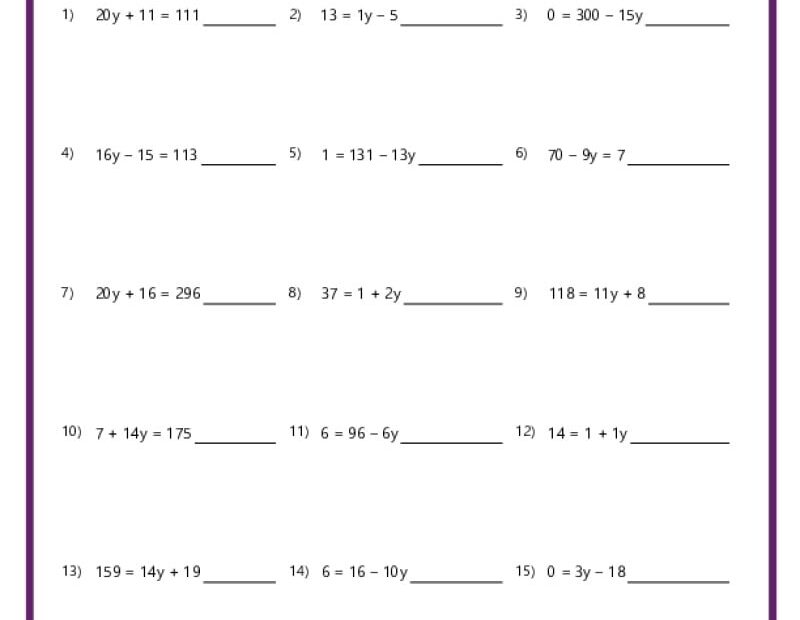 High School Algebra Worksheets