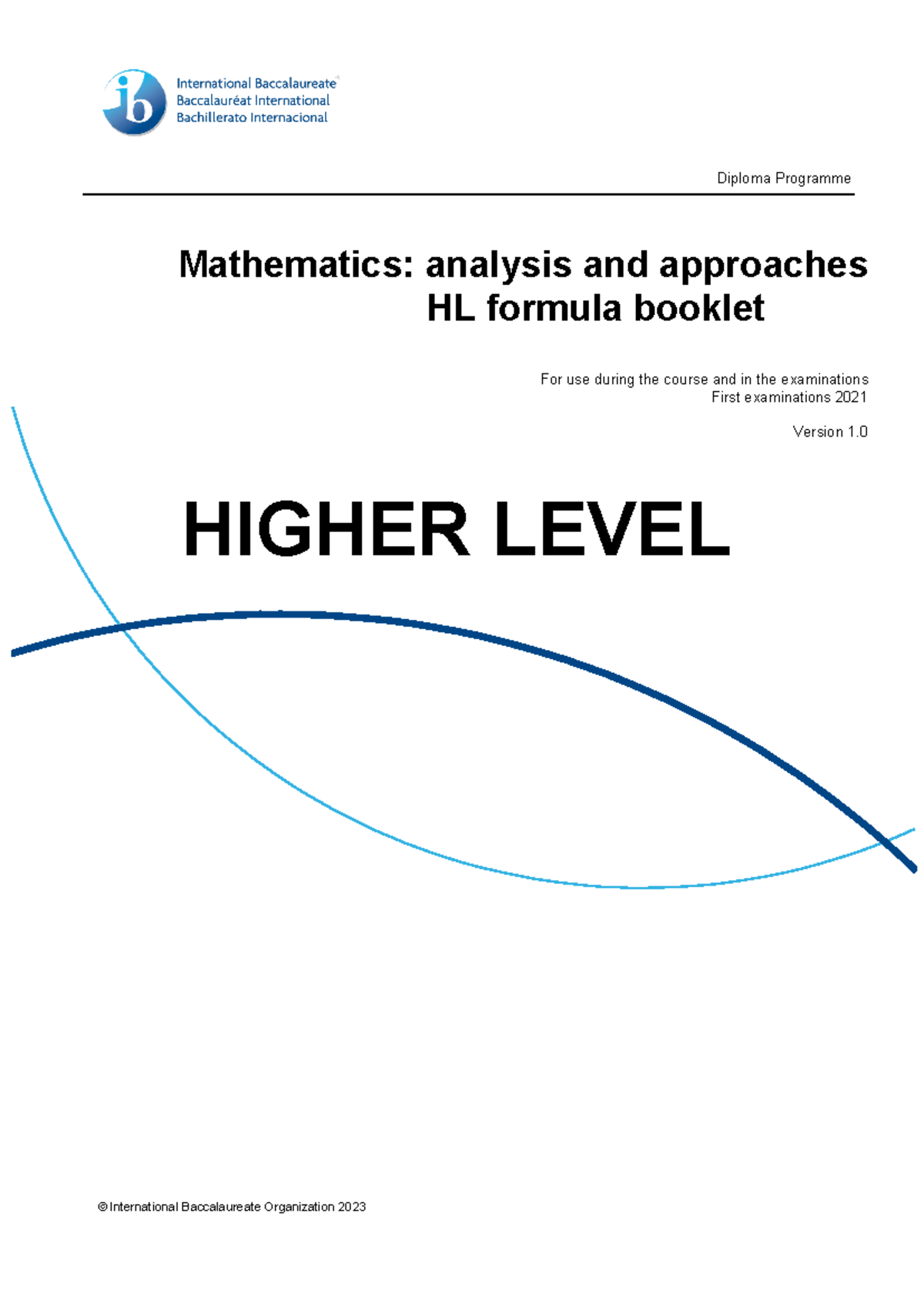 HL Mathematics Formula Booklet May 2024 Edition Studocu