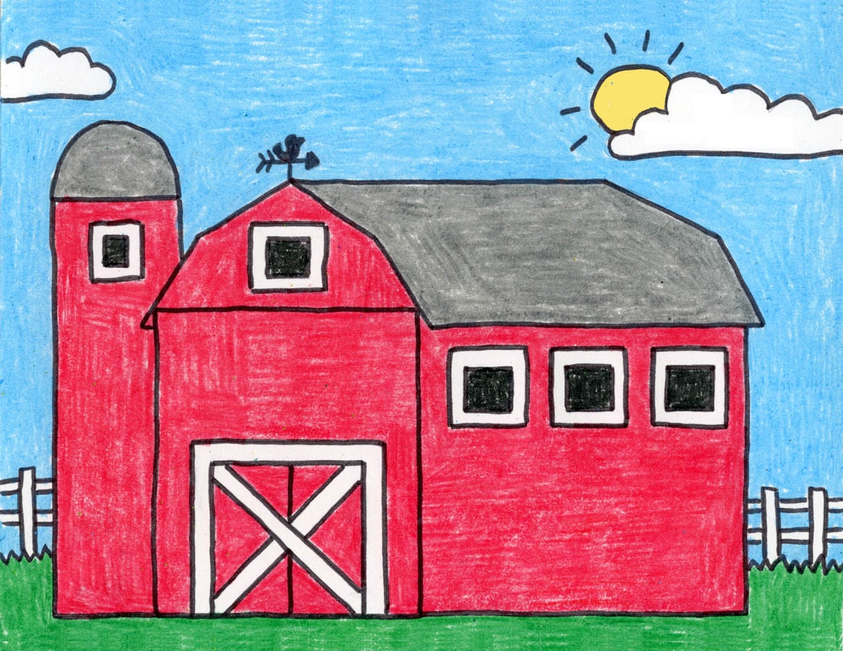 How To Draw A Barn Easy Step by Step Art Lesson For Kids