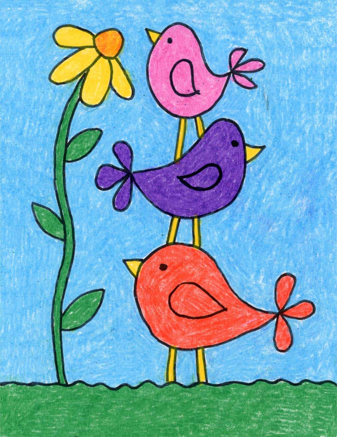 How To Draw A Bird Easy Art Lesson For Kids