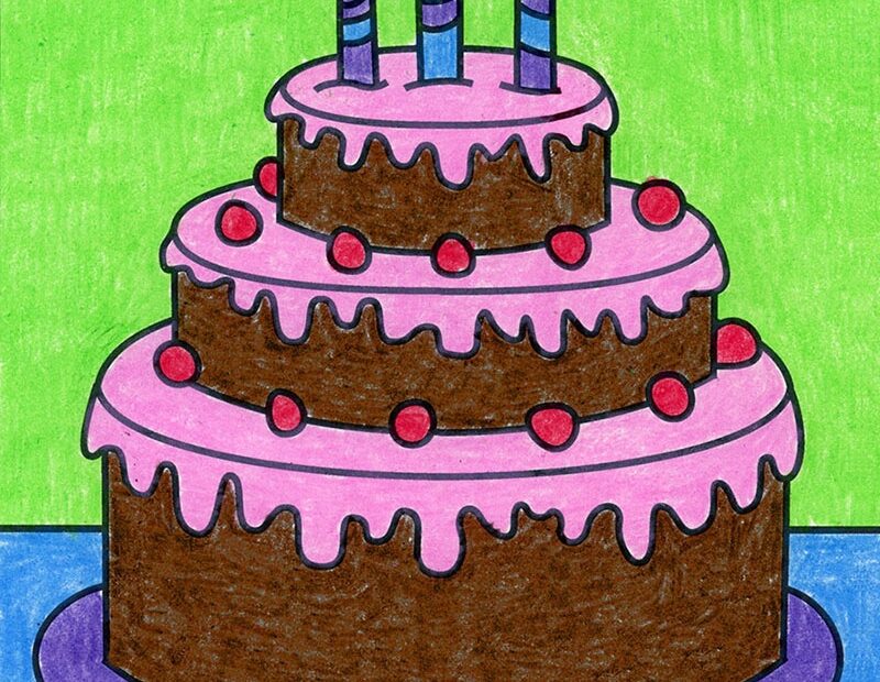 How To Draw A Birthday Cake Easy Step by Step Art Lesson For Kids Art Projects For Kids