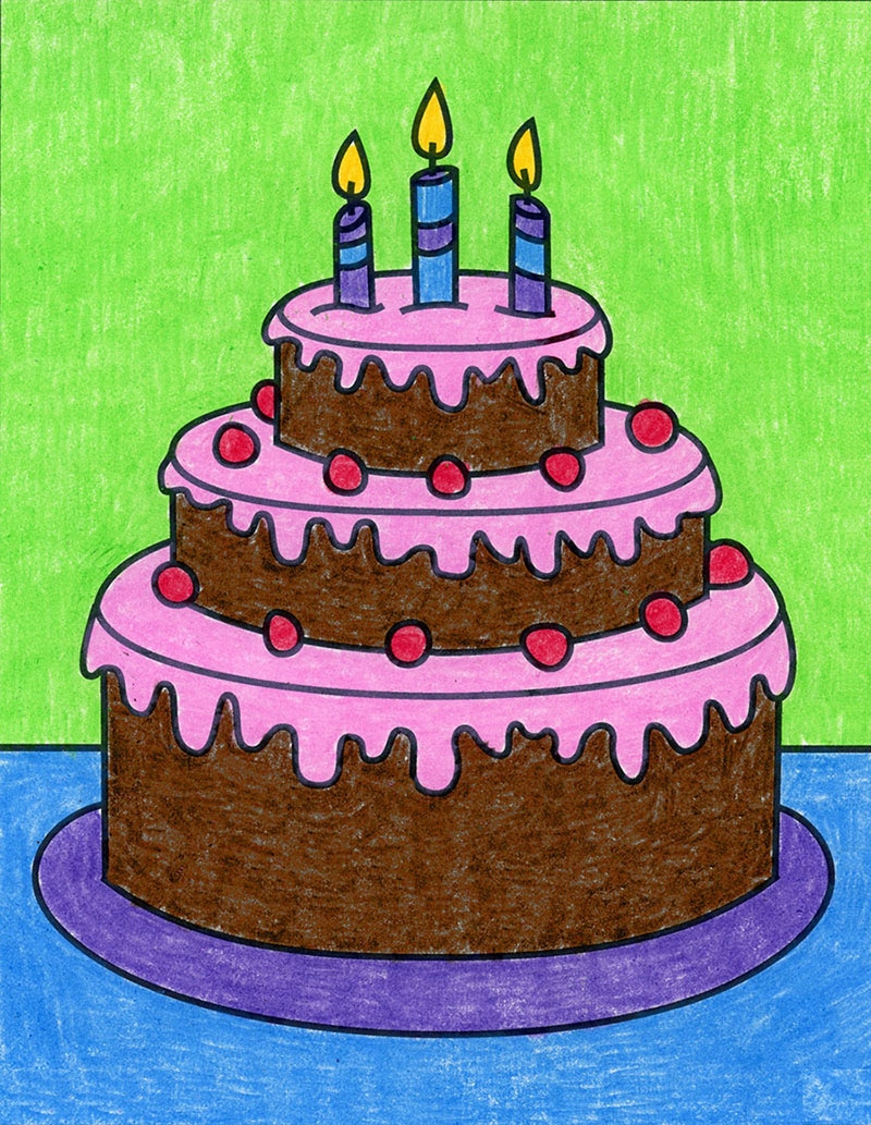 How To Draw A Birthday Cake Easy Step by Step Art Lesson For Kids Art Projects For Kids