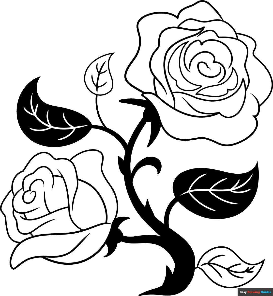 rose drawing black and white
