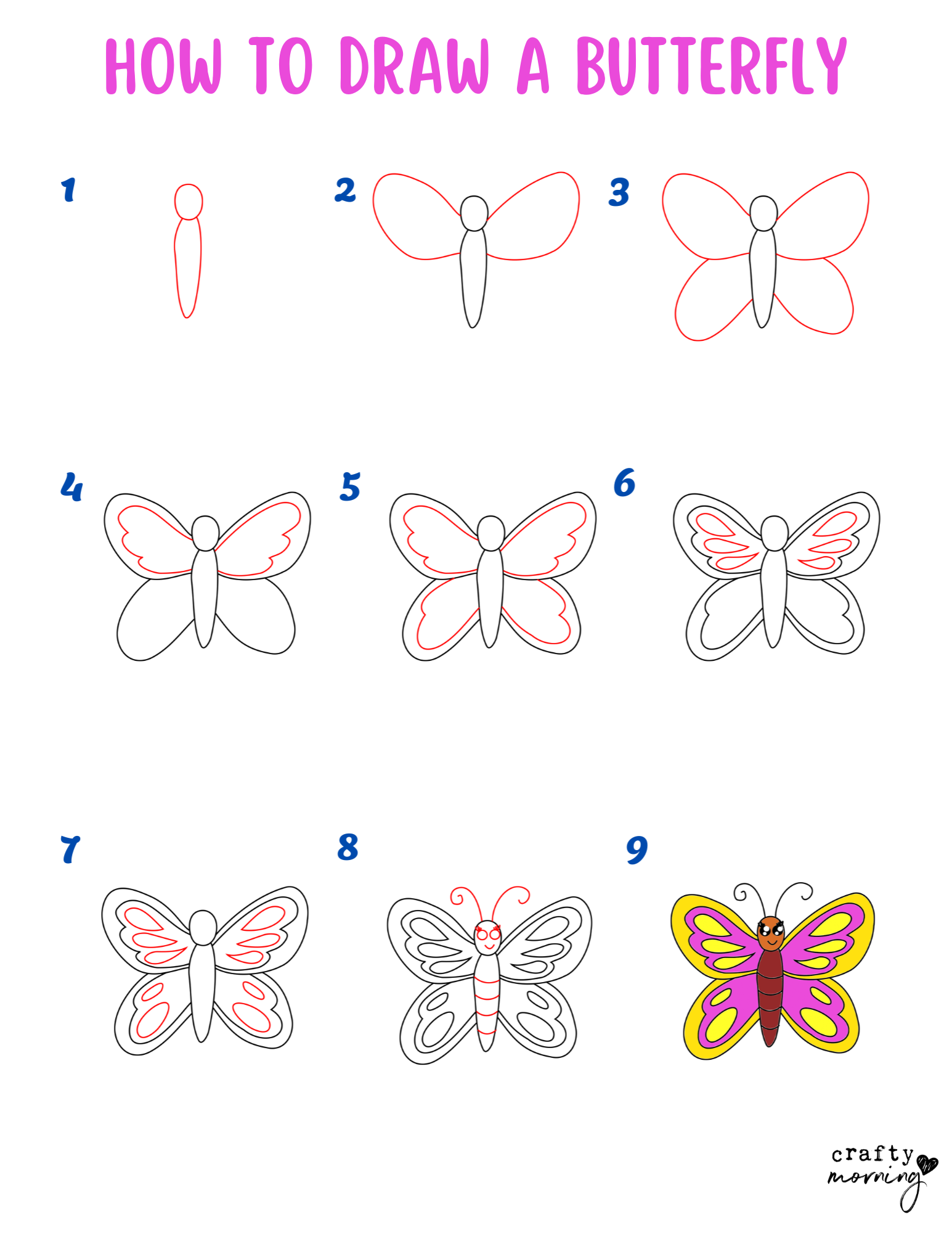How To Draw A Butterfly Easy Step By Step Crafty Morning