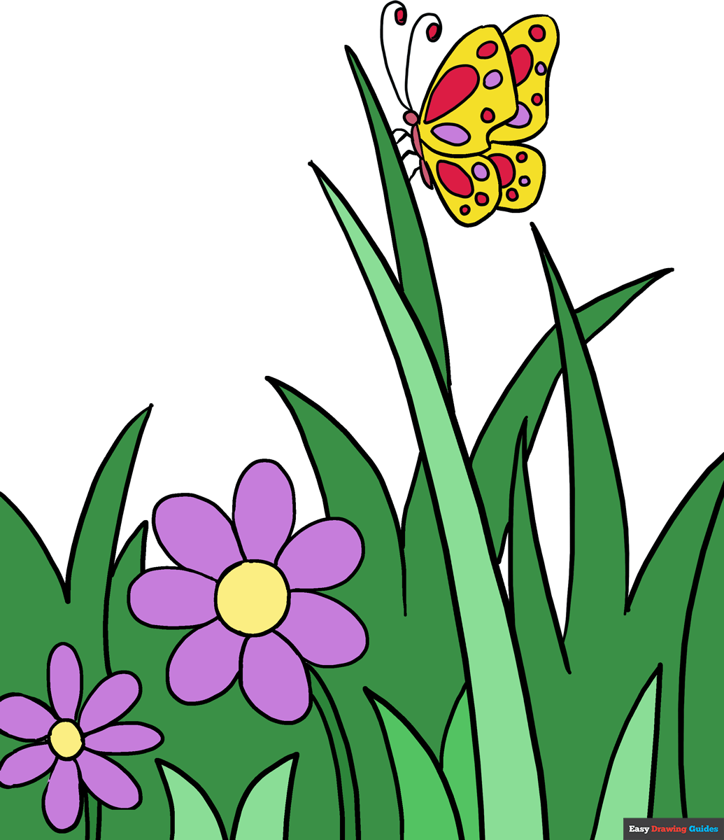 How To Draw A Butterfly Garden Really Easy Drawing Tutorial