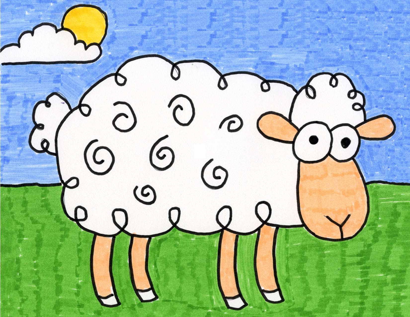 How To Draw A Cartoon Sheep Step by Step Art Lesson For Kids