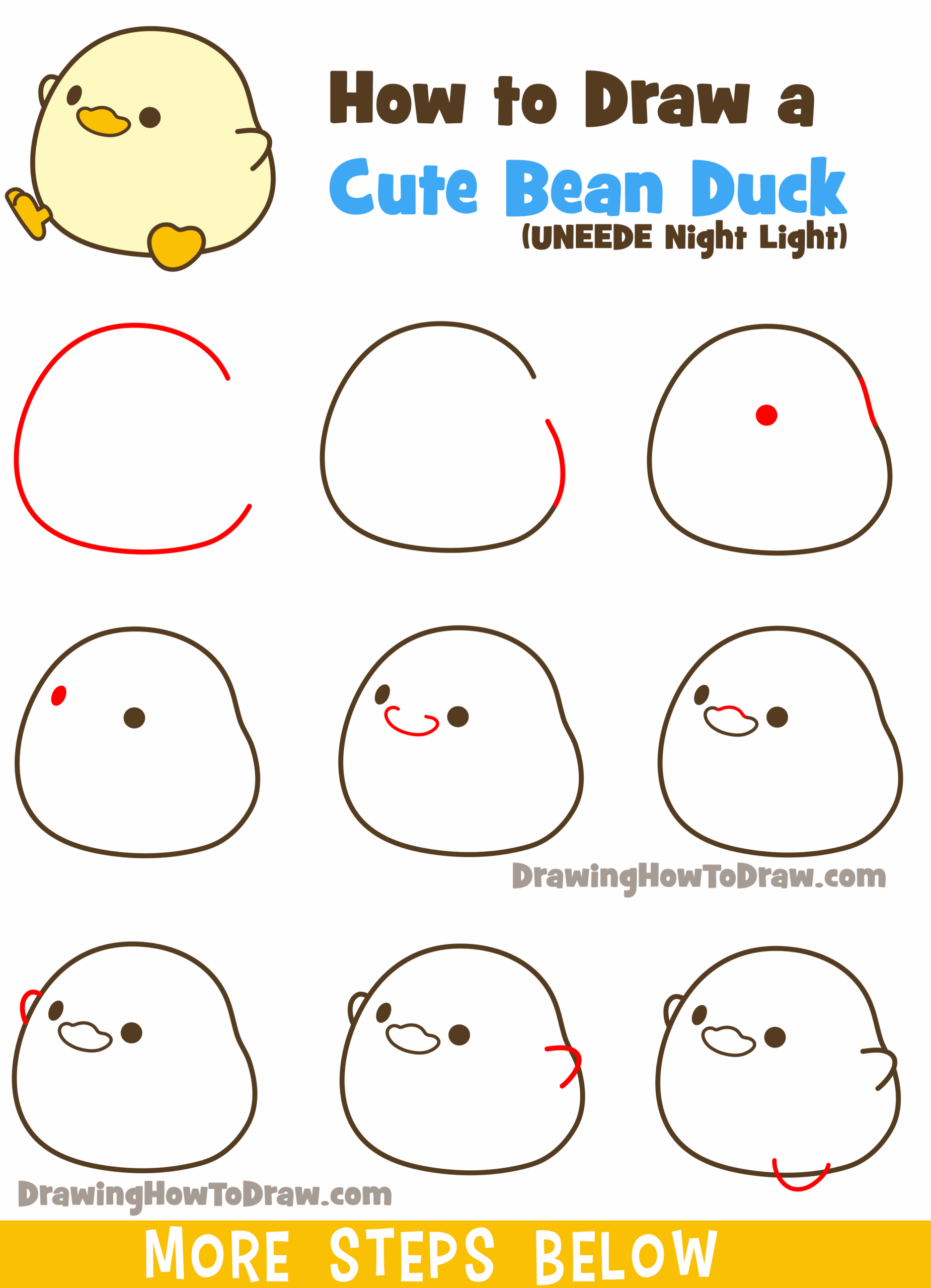 How To Draw A Cute Chibi Kawaii Cartoon Duck Easy Step By Step 