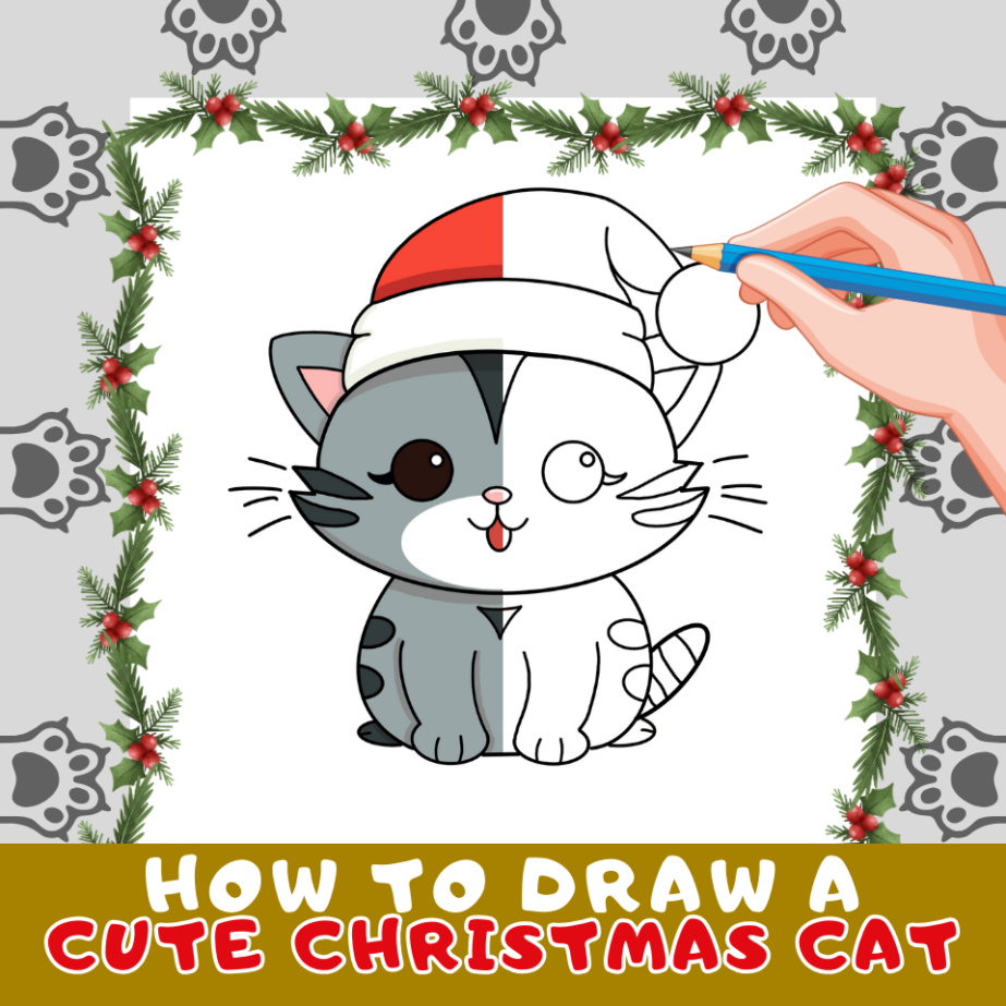 How To Draw A Cute Christmas Cat A Step by Step How To Mimi Panda