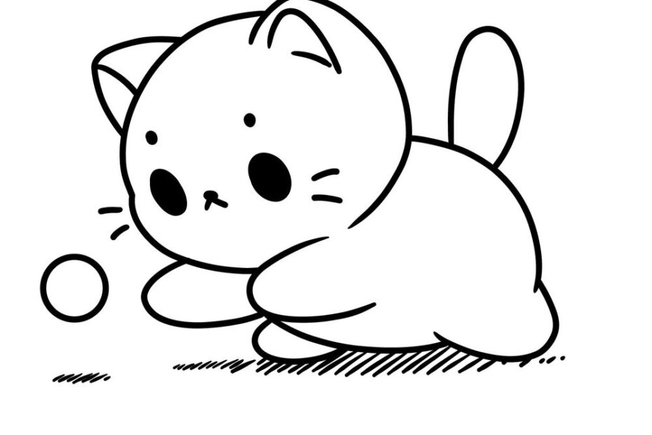How To Draw A Cute Kawaii Cat Chasing A Ball Simple Tutorial